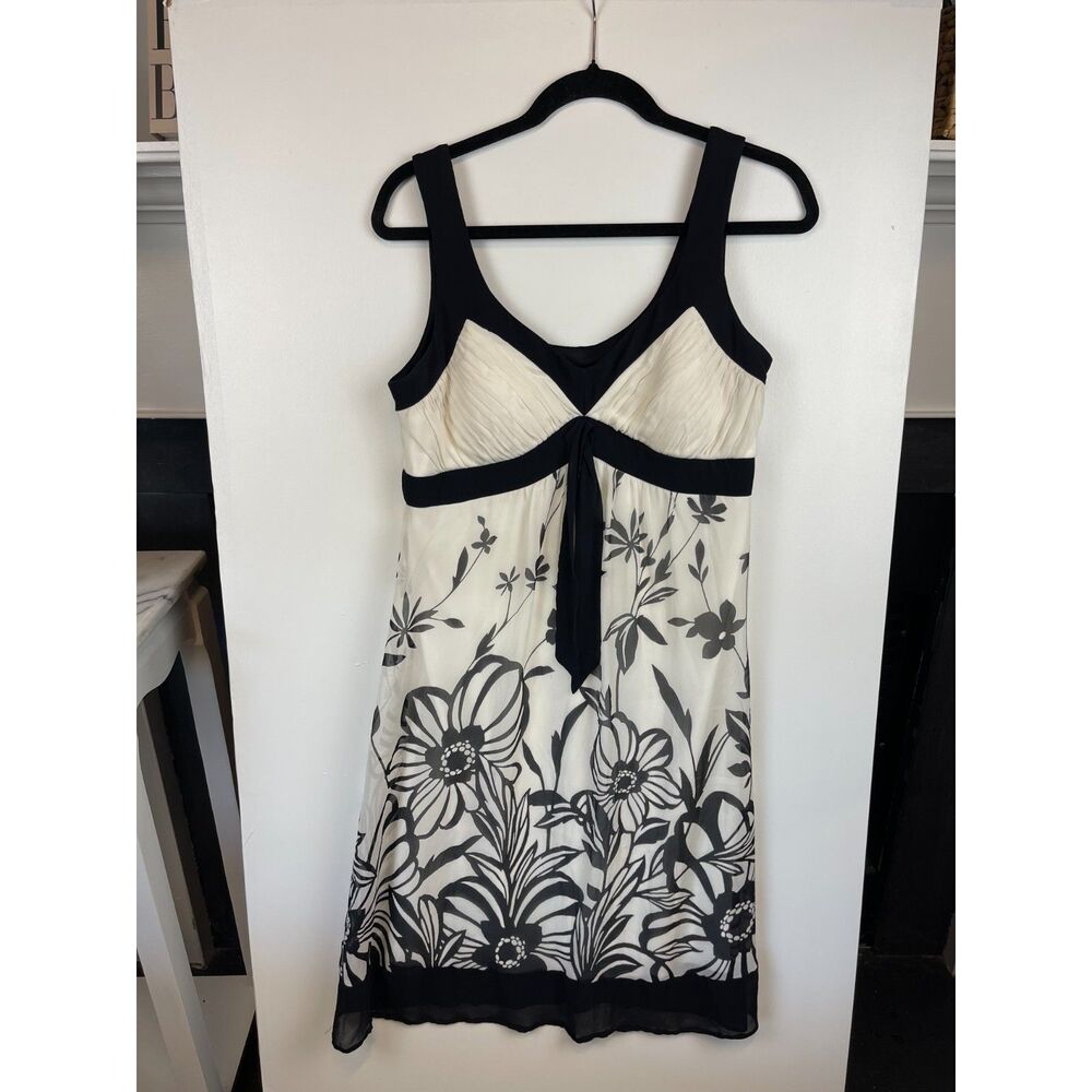 Sangria Black White Floral Sleeveless Dress - Size 10 Y2K babydoll vintage 90's